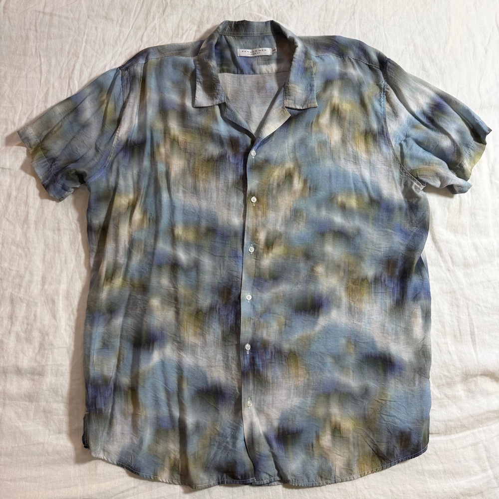 Renuar Over Dyed Blue and Tan Viscose Button Down Shirt